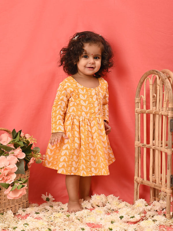 Jashvi Girl's Orange Chikankari Cotton Kurta