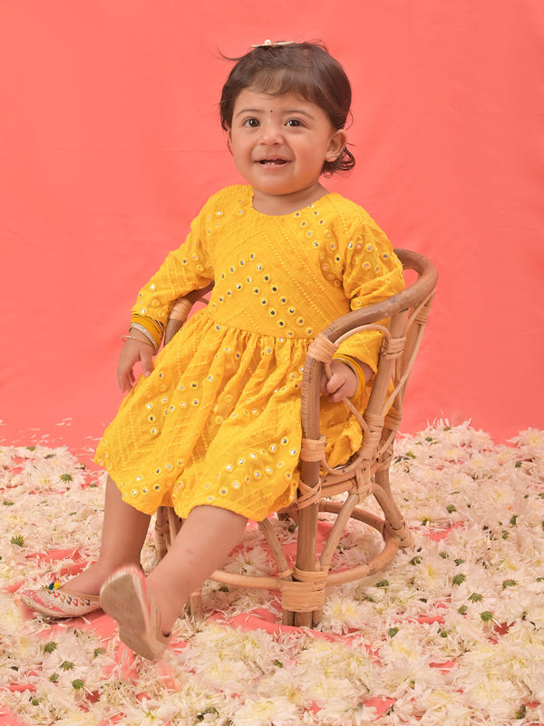 Jashvi SISHU Girl's Yellow Mirror Kurta