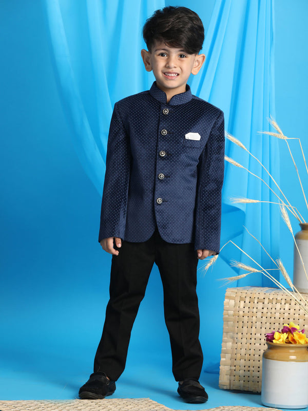 Jashvi Boy's Blue  Polka Dot Printed Jodhpuri