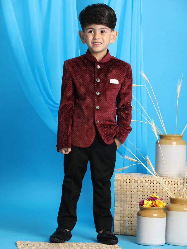 Jashvi Boy's Maroon Polka Dot Printed Jodhpuri