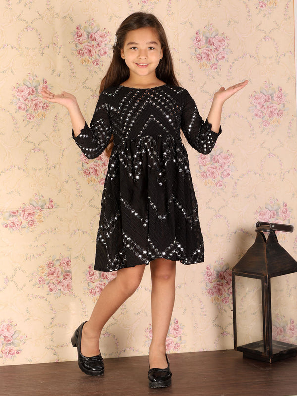 Jashvi Girl's Black Mirror Kurta