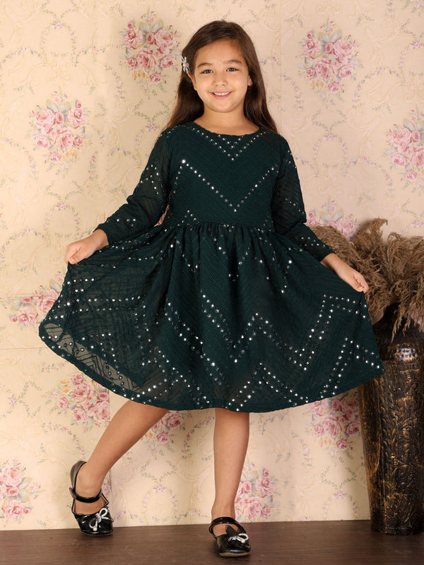 Jashvi Girl's Green Mirror Kurta