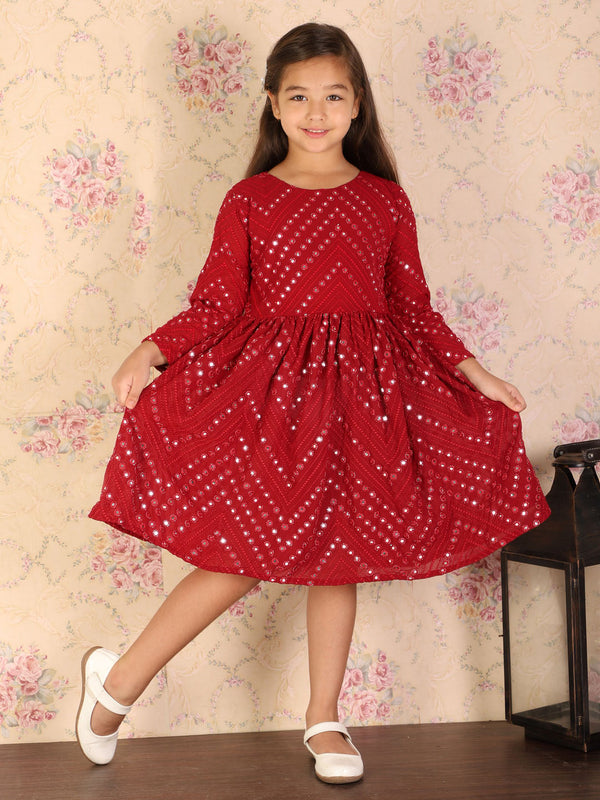 Jashvi Girl's Maroon Mirror Kurta