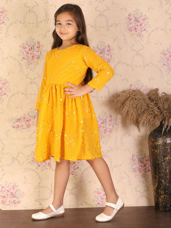 Jashvi Girl's Yellow Mirror Kurta