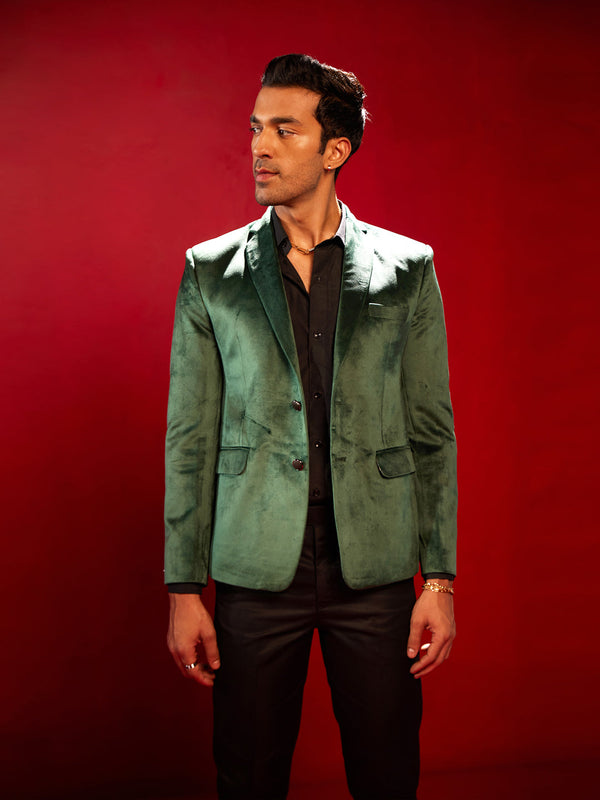 Jashvi Men's Green Velvet Fancy Blazer