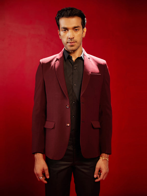 Jashvi Men's Maroon Silk Blend Blazer