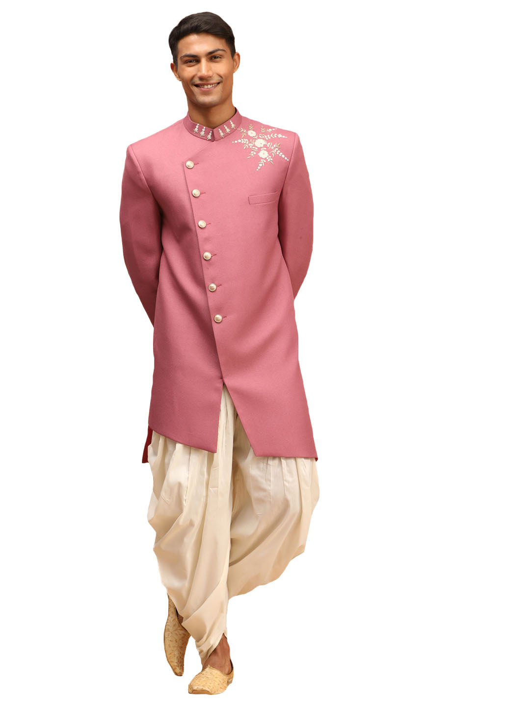 Men's Purple And Cream Silk Sherwani Set - Shrestha By Vastramay