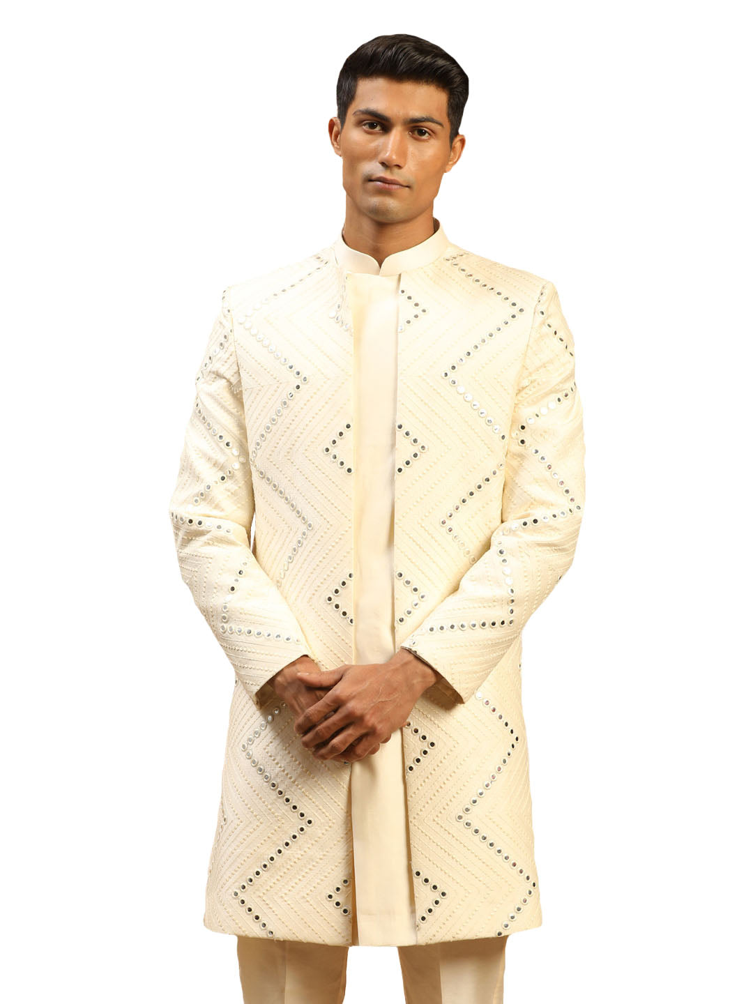 Men's Cream Viscose Sherwani Only Top - Shrestha By Vastramay