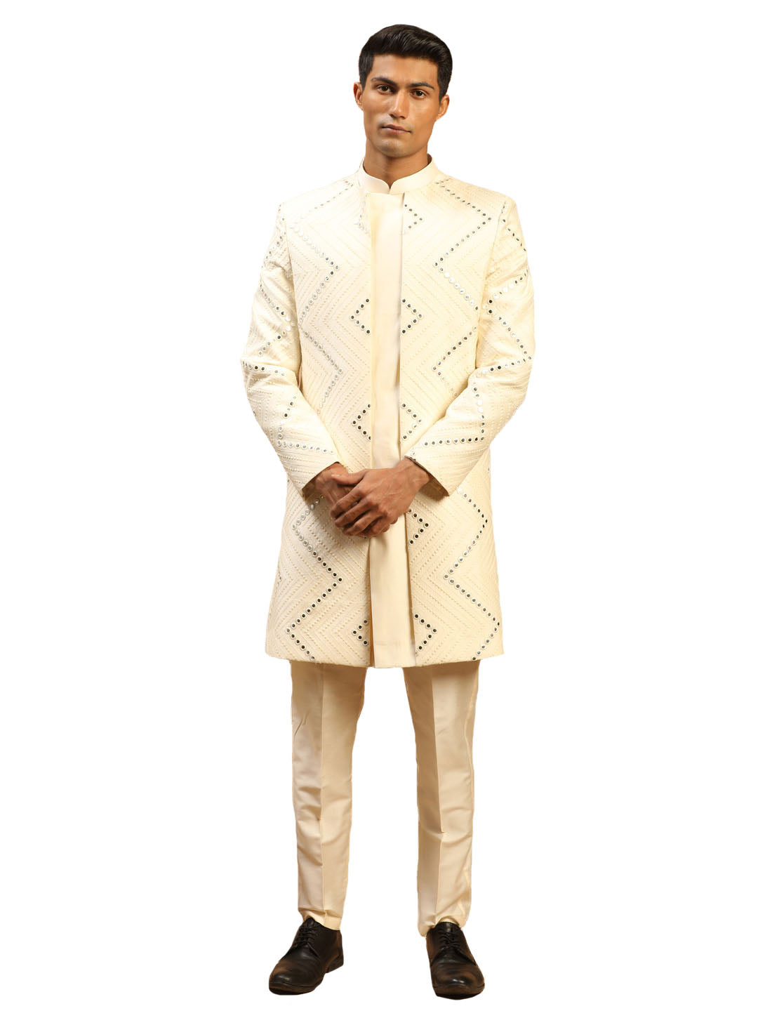 Men's Cream Viscose Sherwani Set - Shrestha By Vastramay