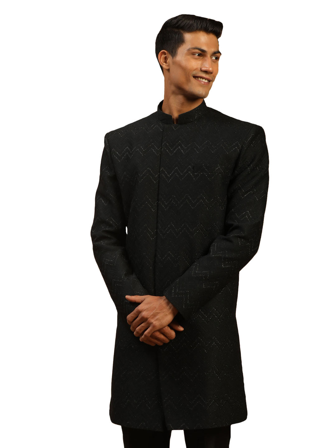 Men's Black Silk Sherwani Only Top - Shrestha By Vastramay