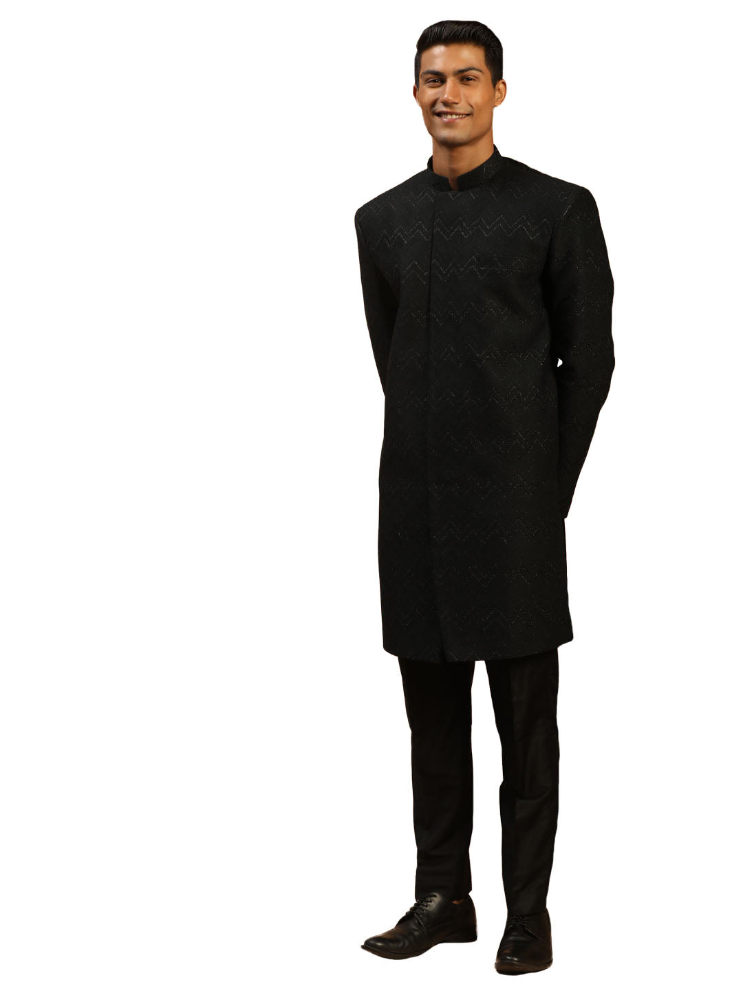 Men's Black Silk Sherwani Set - Shrestha By Vastramay