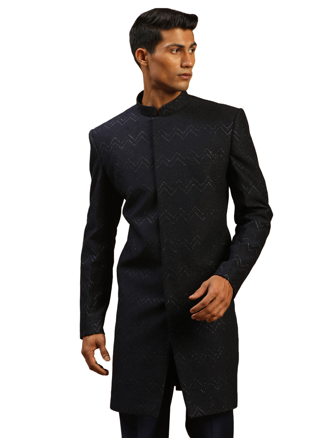 Men's Navy Blue Silk Sherwani Only Top - Shrestha By Vastramay