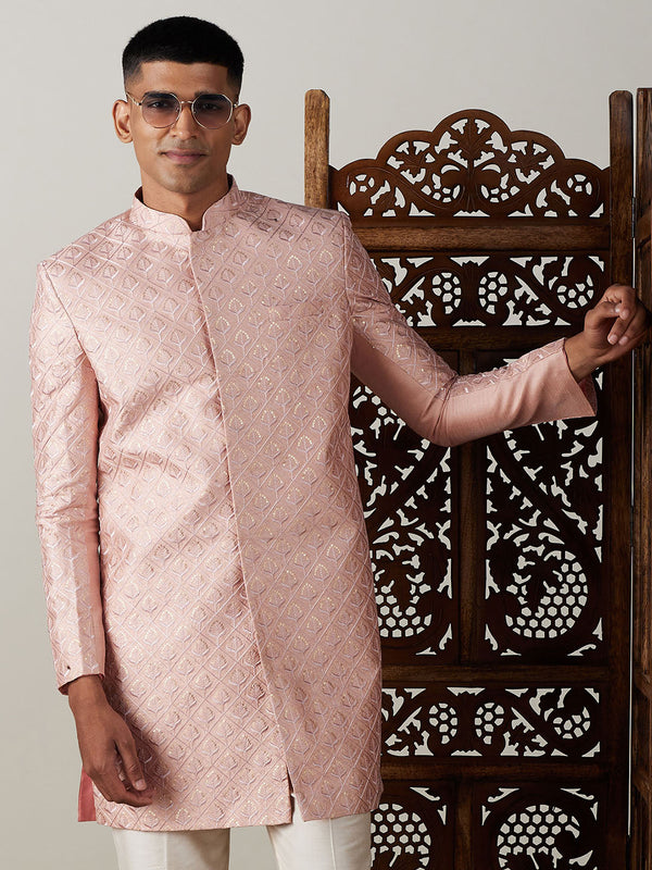 Jashvi Men's Peach Sequined Indo Western Sherwani Only Top