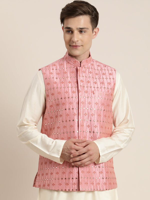 Jashvi Men's Onion Pink Ethnic Jacket