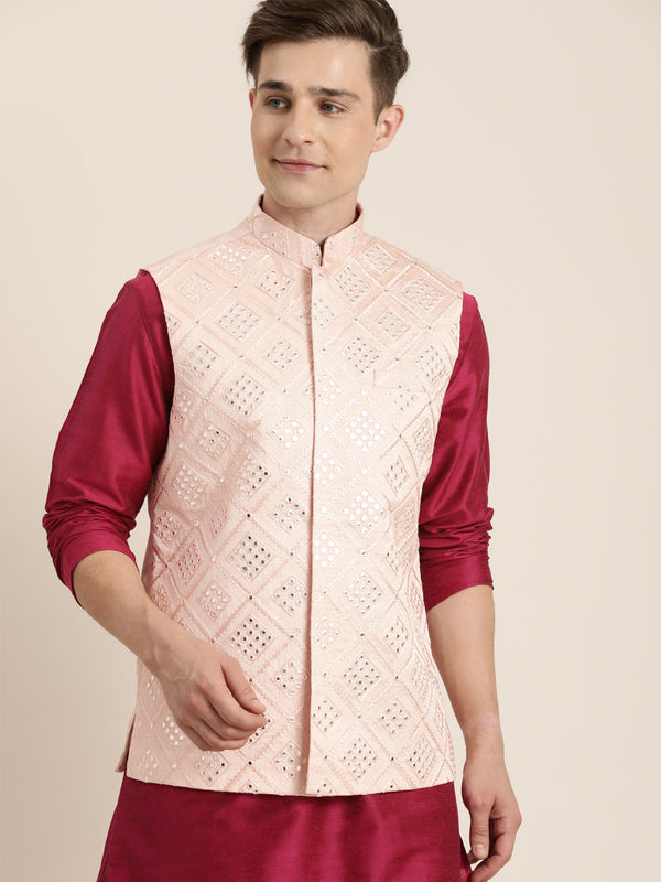 Jashvi Men's Pink Ethnic Jacket