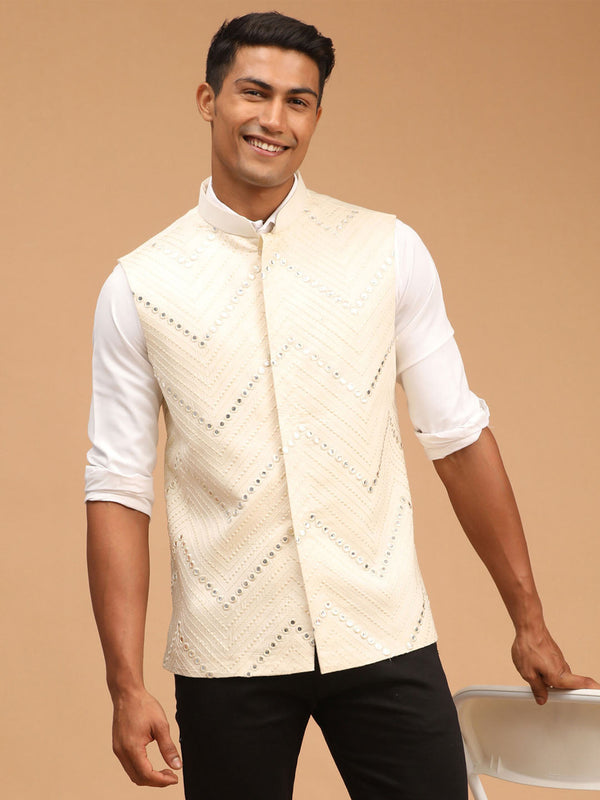 Jashvi Men's Cream Mirror Jacket