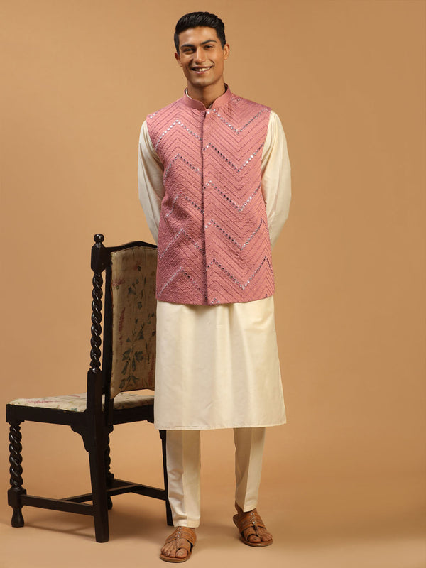 Jashvi Men's Onion Mirror Jacket With Kurta Pant Set