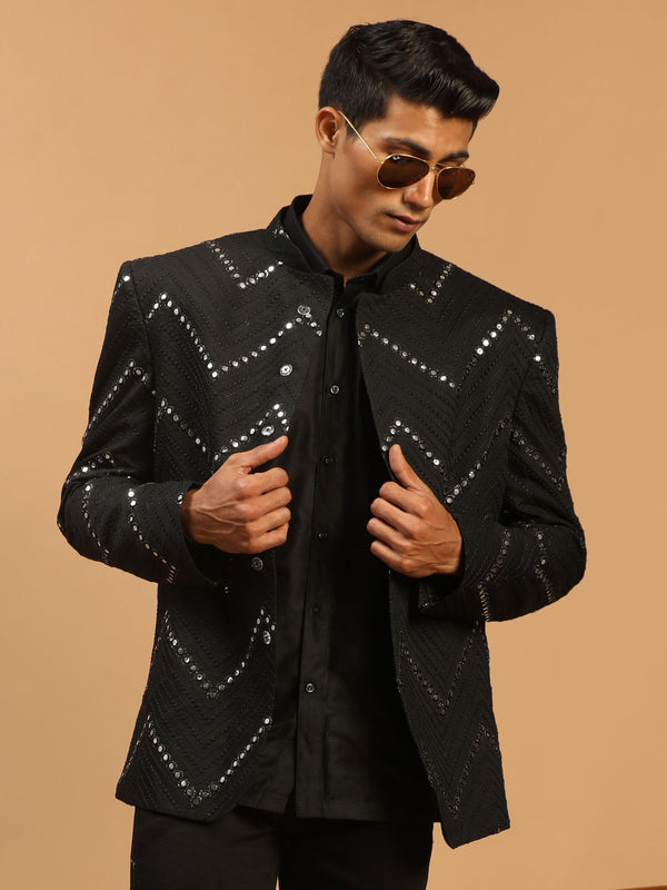 Jashvi Men's Black Mirror Jodhpuri And Shirt Set