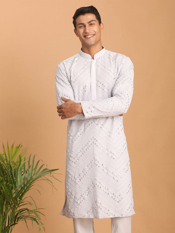 Jashvi Men's Aqua Blue Mirror Kurta