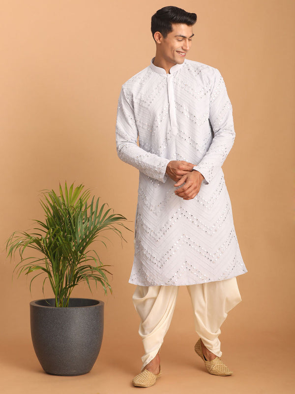 Jashvi Men's Aqua Blue Mirror Kurta Dhoti Set