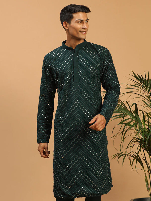 Jashvi Men's Green Mirror Kurta