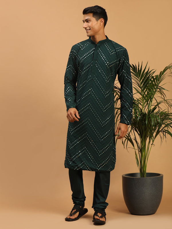 Jashvi Men's Green Mirror Kurta Pyjama Set