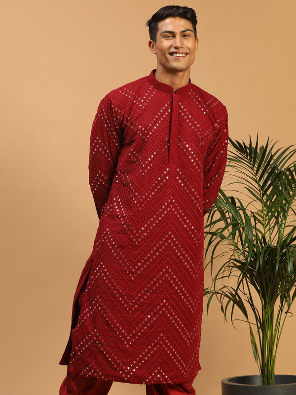 Jashvi Men Maroon Mirror Kurta