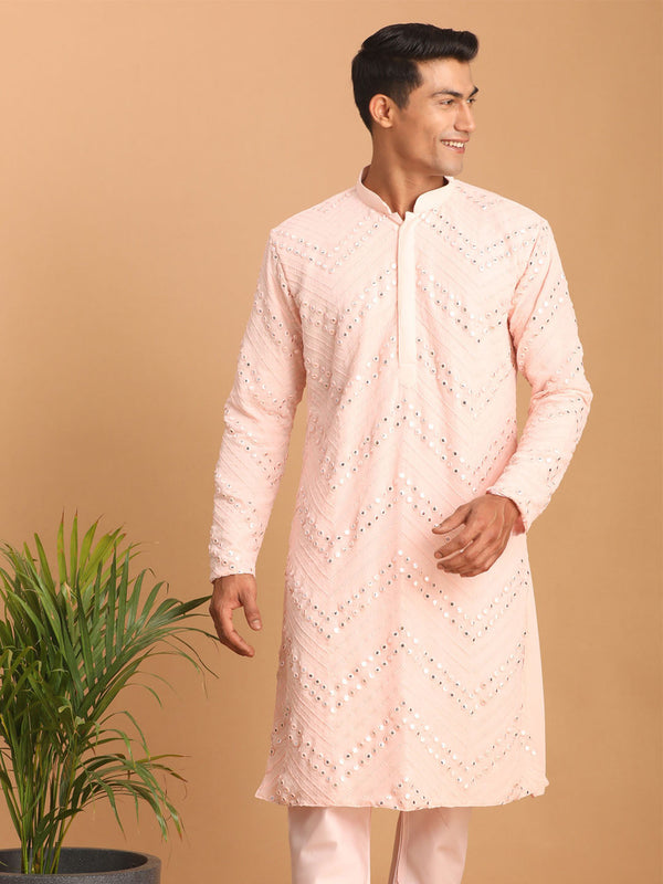 Jashvi Men's Pink Mirror Kurta