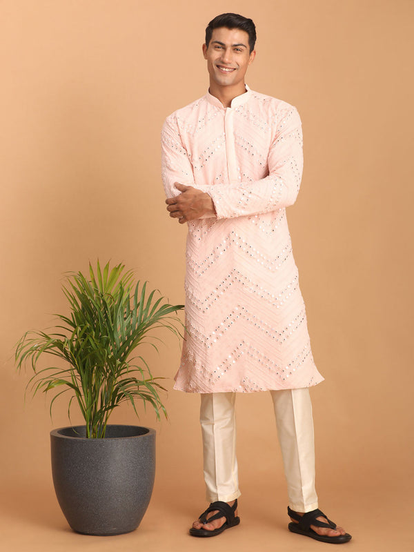 Jashvi Men's Pink Mirror Kurta Pant Set