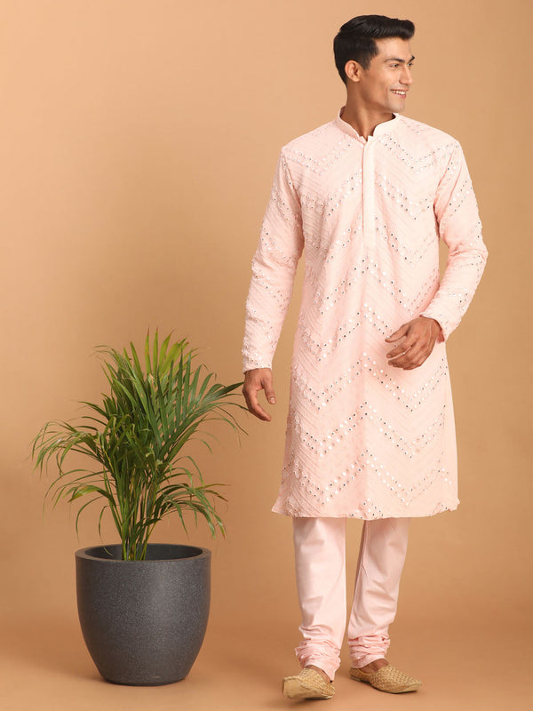 Jashvi Men's Pink Mirror Kurta Pyjama Set