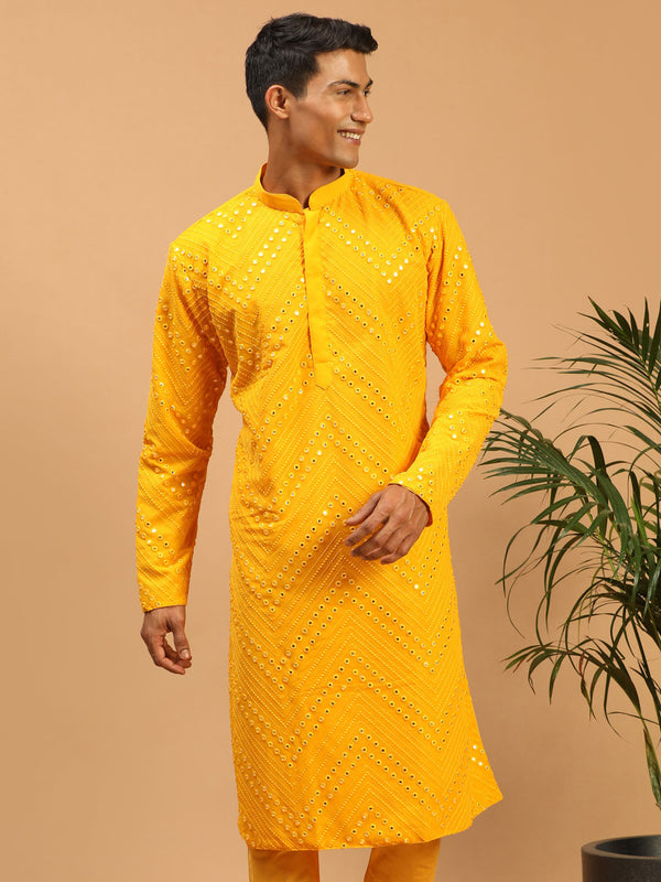 Jashvi Men's Yellow Mirror Kurta