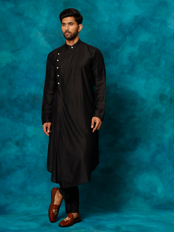 Jashvi Men's Black Pleated Kurta