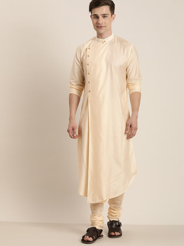 Jashvi Men's Beige Pleated Kurta