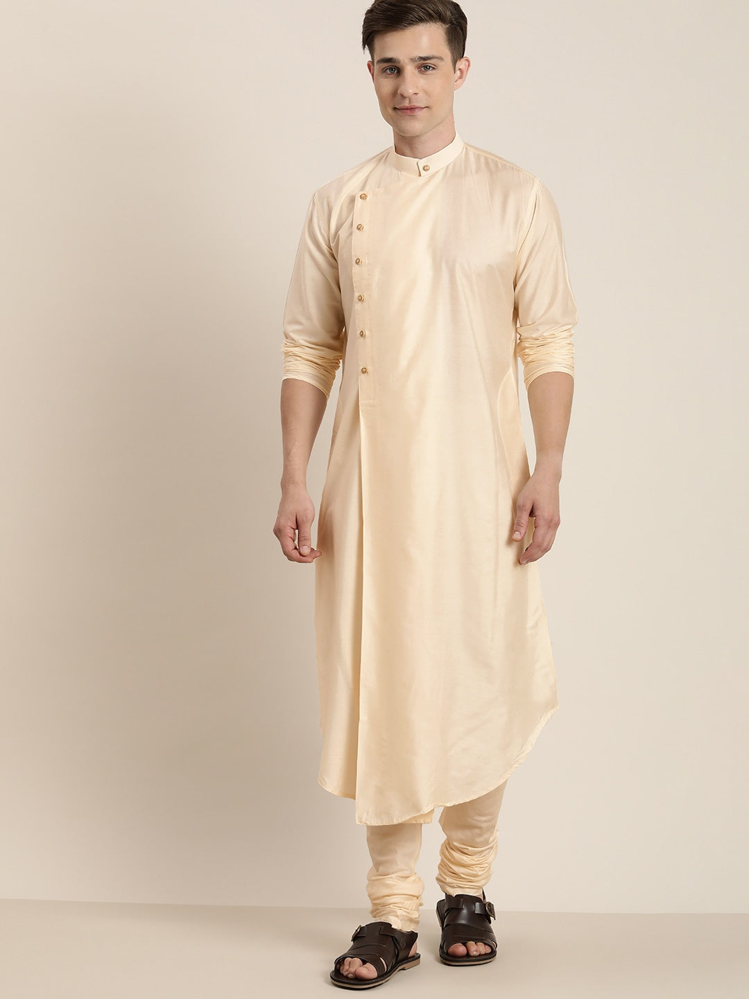 Men's Cream Viscose Blend Kurta Pyjama Set - Vastramay