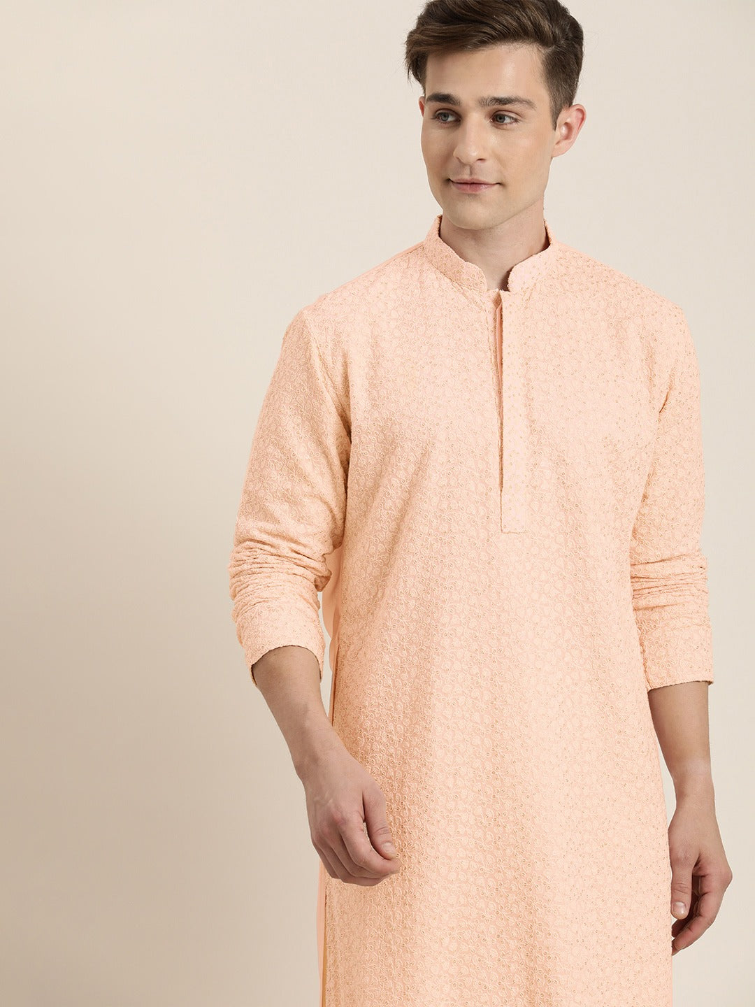 Men's Pink Georgette Kurta - Vastramay