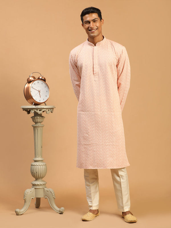 Jashvi Men's Pink Ethnic Chikankari Kurta pant Set