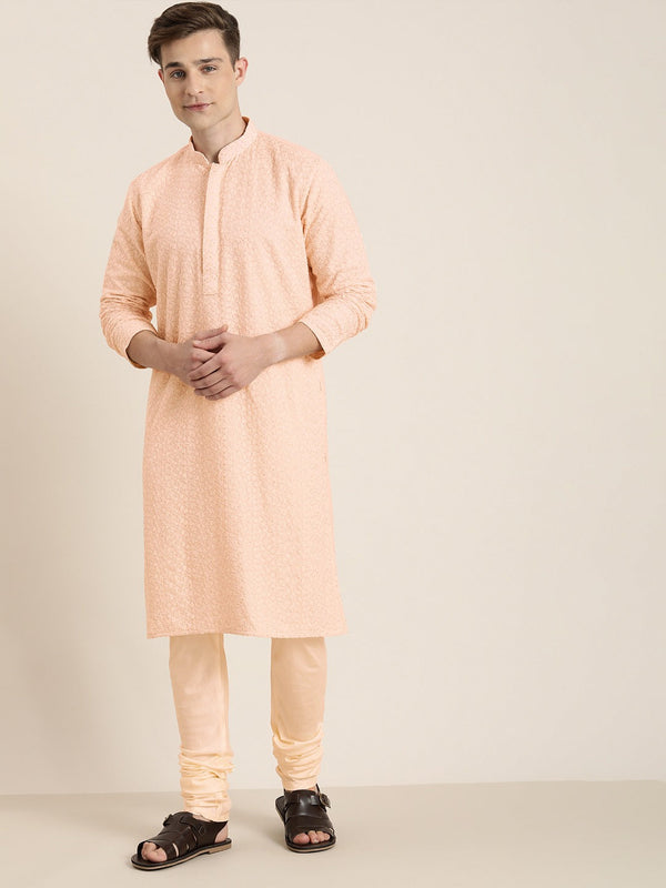 Jashvi Men's Pink Ethnic Chikankari Kurta Pyjama Set