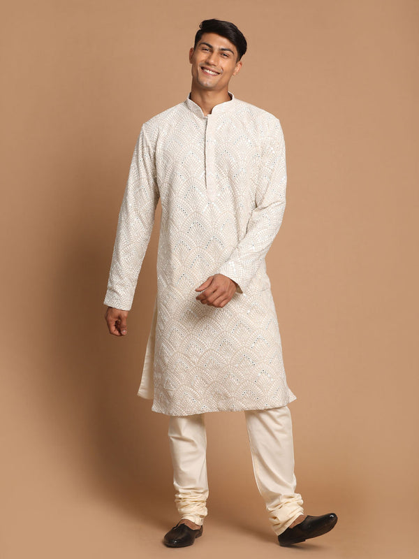 Jashvi Men's Grey Ethnic Mirror Kurta With Pyjama Set