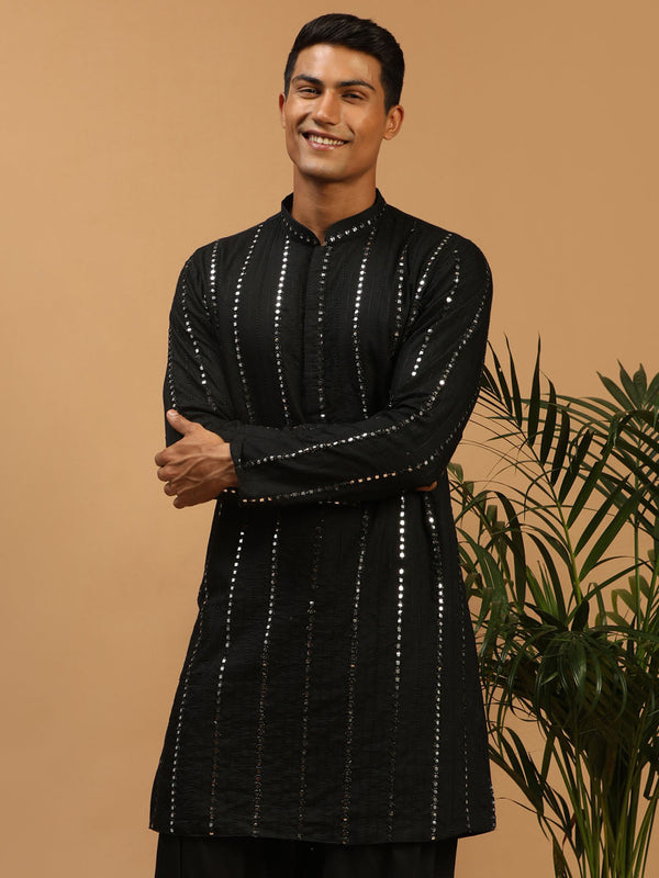 Jashvi Men's Black Mirror Kurta