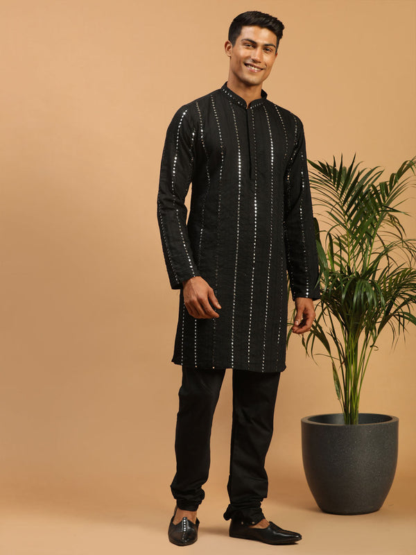 Jashvi Men's Black Mirror Kurta Pyjama Set