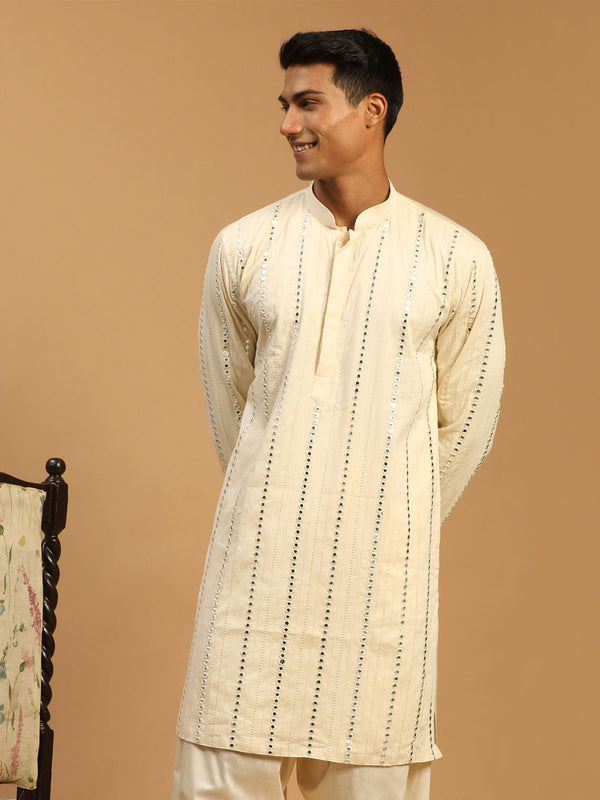 Jashvi Men's Cream Mirror Kurta