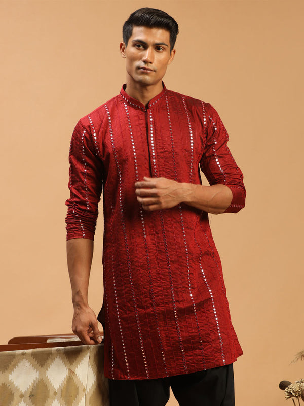 Jashvi Men's Maroon Mirror Kurta