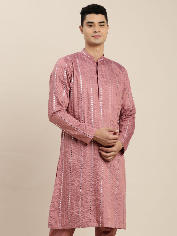 Jashvi Men's Onion Pink Mirror Kurta