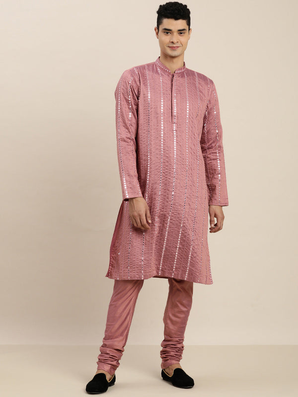 Jashvi Men's Onion Pink Mirror Kurta Pyjama Set