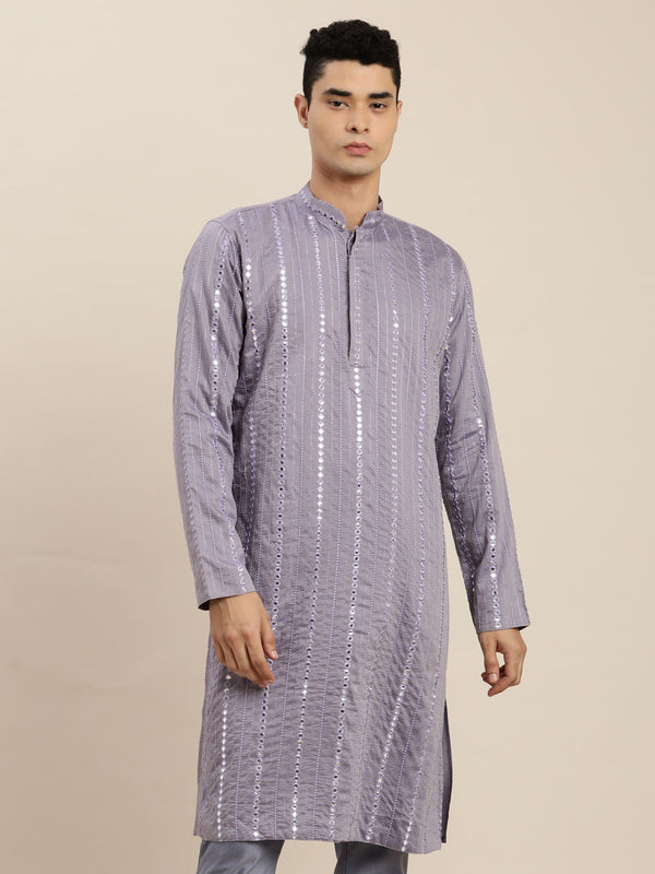 Jashvi Men's Purple Vertical Mirror Kurta