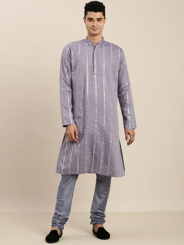 Jashvi Men's Purple Mirror Kurta Pyjama Set