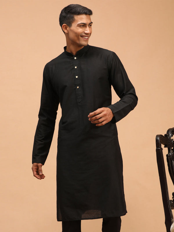 Jashvi Men's Black Viscose Kurta