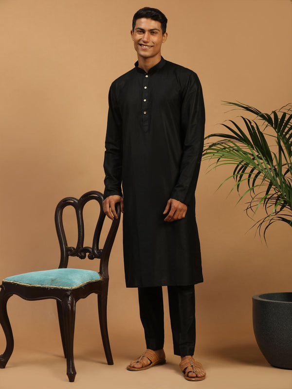 Jashvi Men's Black Viscose Kurta With Pant Set