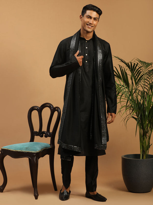 Jashvi Men's Black Viscose Kurta Pant And Dupatta Set