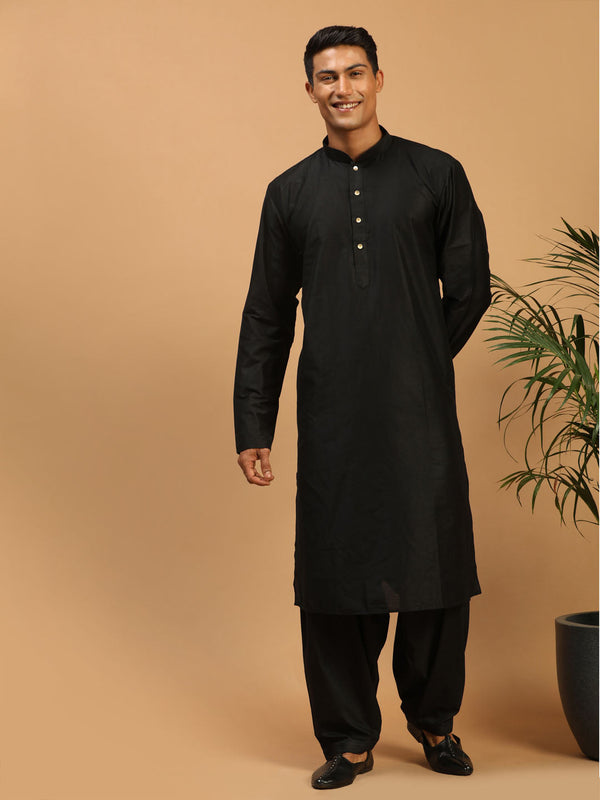 Jashvi Men's Black Viscose Kurta With Patiala Set